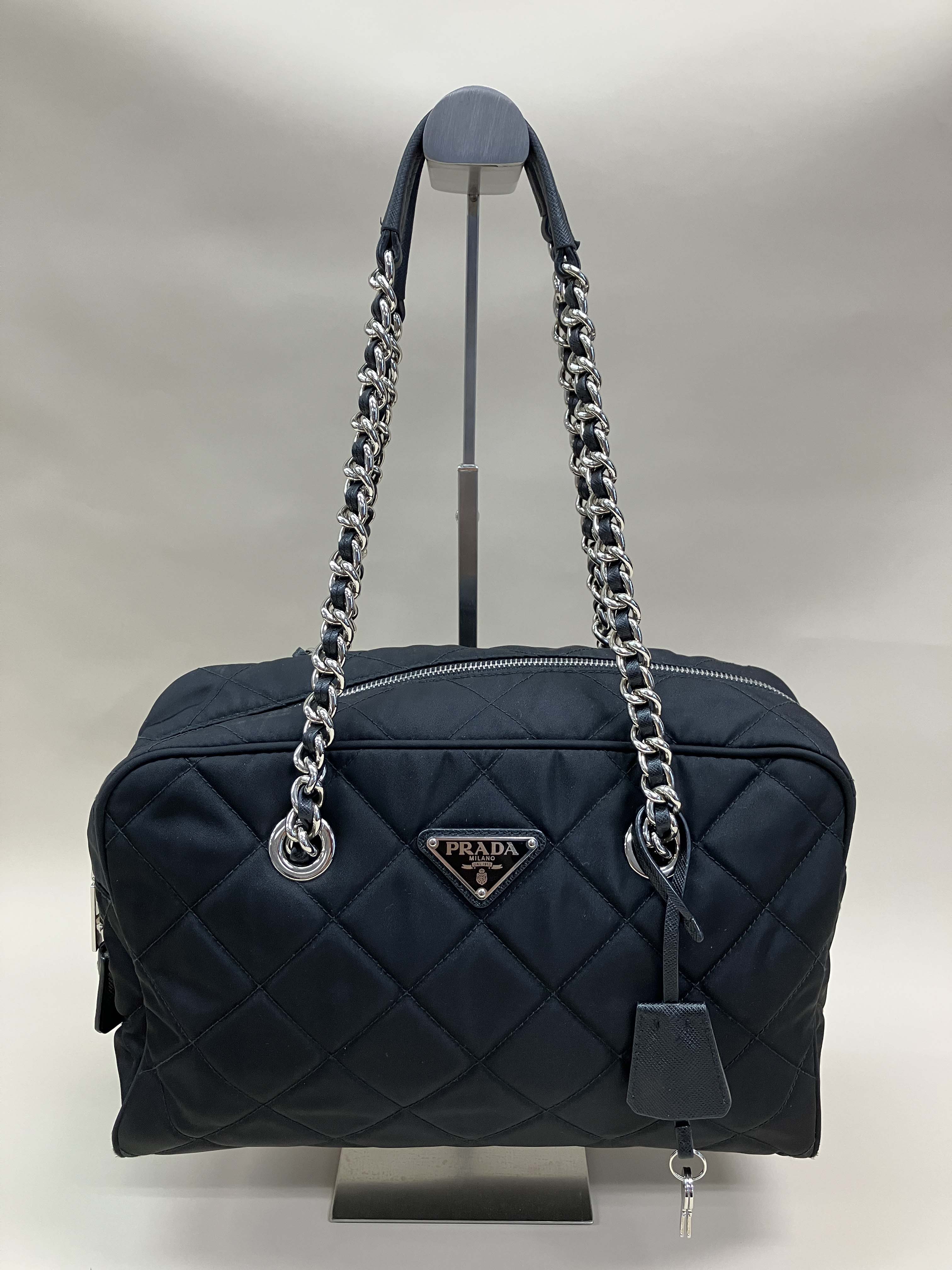 Prada Quilted Tessuto Nylon Shoulder Bag Chain Black