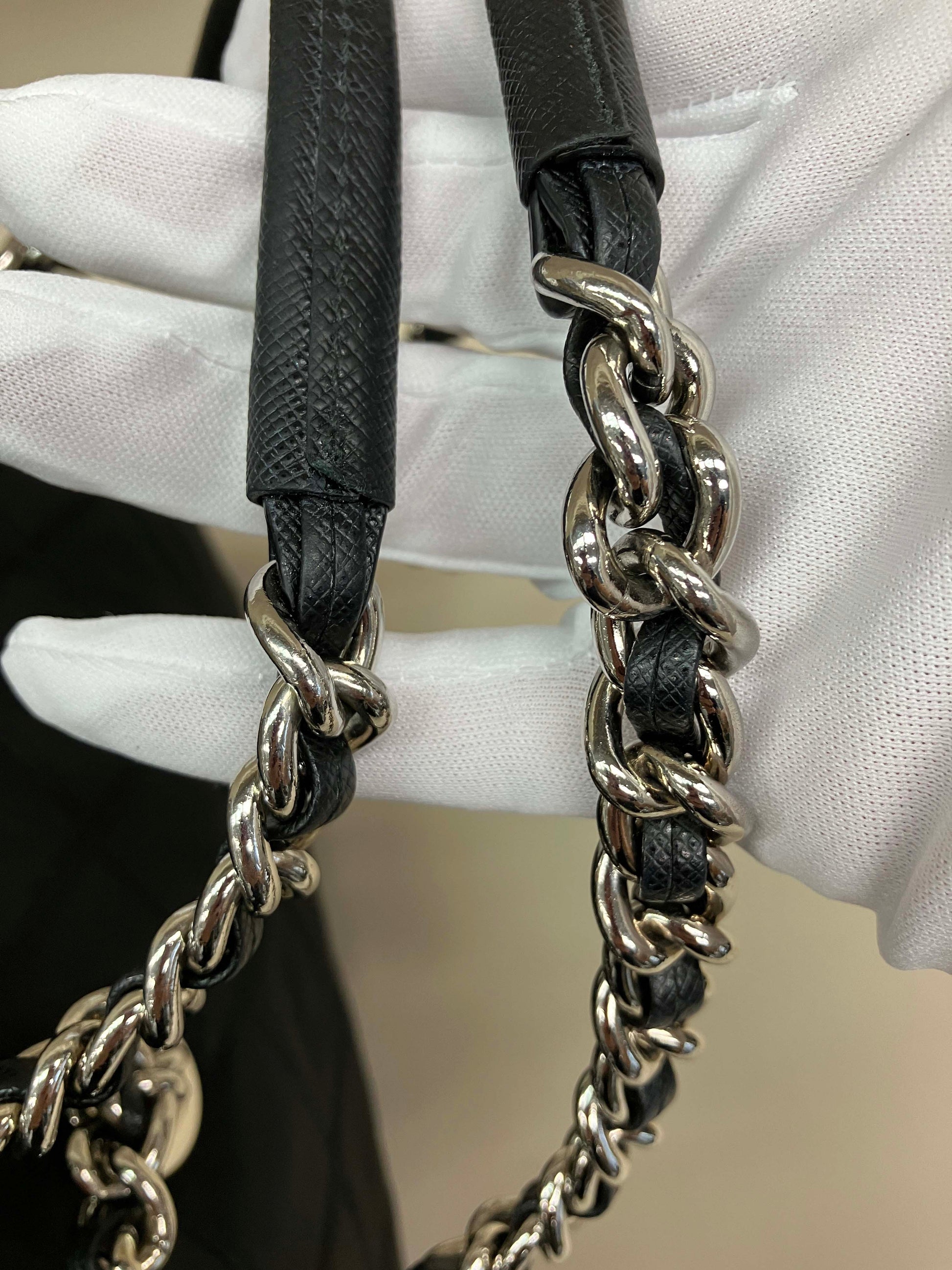 Prada Padded Nylon Large Chain Clutch (SHF-dHics9)