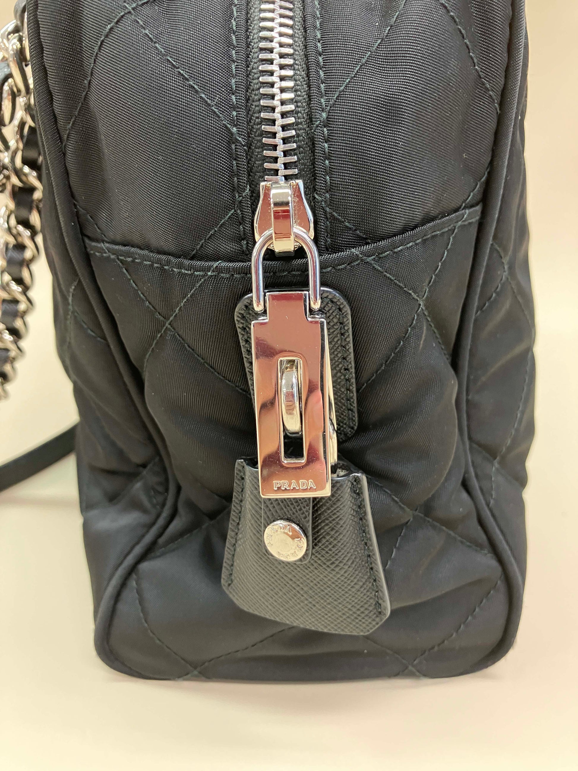 Prada Black Tessuto Nylon Quilted Chain Crossbody Bag – Queen Bee
