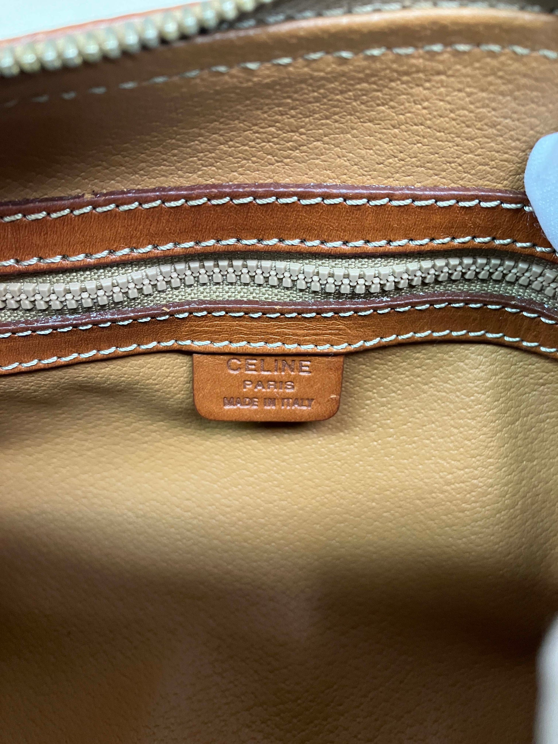 Celine Paris Macadam Pattern Mini Boston Bag Handbag Color Brown Vintage